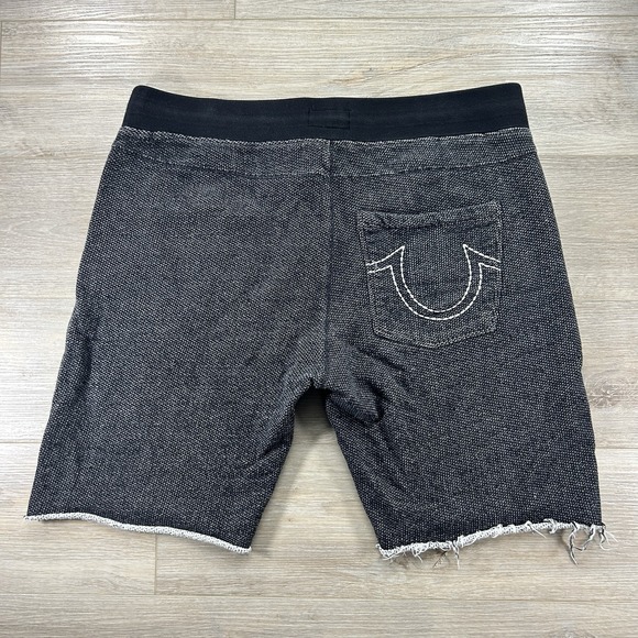 True Religion Other - True Religion Mens XL Cut-Off Sweat Shorts Black White Knit Horseshoe Logo